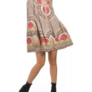 Free People Floral Bohemian Dress with Red and Green Accents